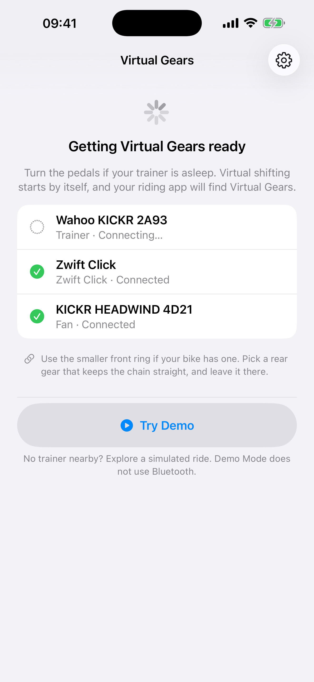 The saved trainer connecting while the Zwift Click and Headwind are connected